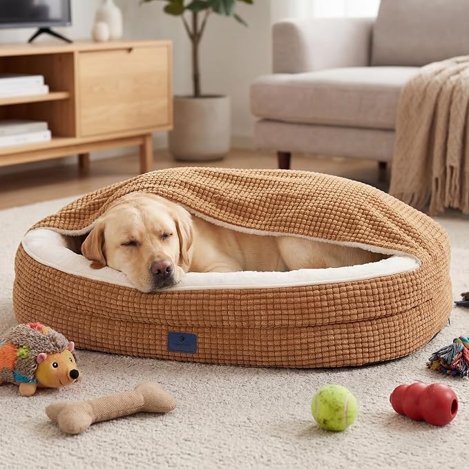 Veehoo 2 in 1 Dog Bed with Cover Cave, XL Dog Beds Indoor with Hooded Blanket, 48 inch Cozy Dogs Cave Bed with Removable Washable Cover for Extra Large Dogs Up to 110 lbs