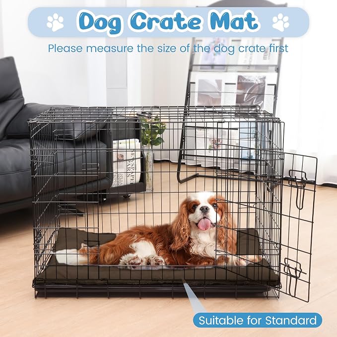 Dog Crate Pad 36 Inch, Washable Plush Crate Mat for Medium Dogs, Non Slip Kennel Pad for Metal Wire Crates, Cushioned Support for Indoor Use, Brown