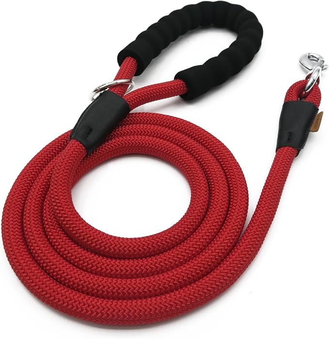 Dog Leash, Braided Rope Traction – Walking Training Lead for Medium/Large Dogs ((1/2") x 6FT, Red)