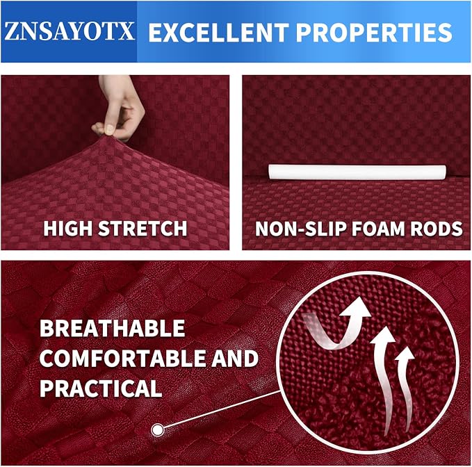 ZNSAYOTX 1 Piece Jacquard Couch Covers for 2 Cushion Couch High Stretch Loveseat Slipcover for Pets Dogs Anti Slip Love Seat Sofa Slipcover Furniture Protector (Loveseat, Wine Red)