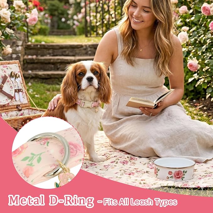 Spring Summer Dog Collar with Pink Rose,Adjustable Cotton Puppy Collars for Small Medium Large Dogs, Cute Girl or Boy Dog Collar Ideal for Gifts,Pet Accessory,S