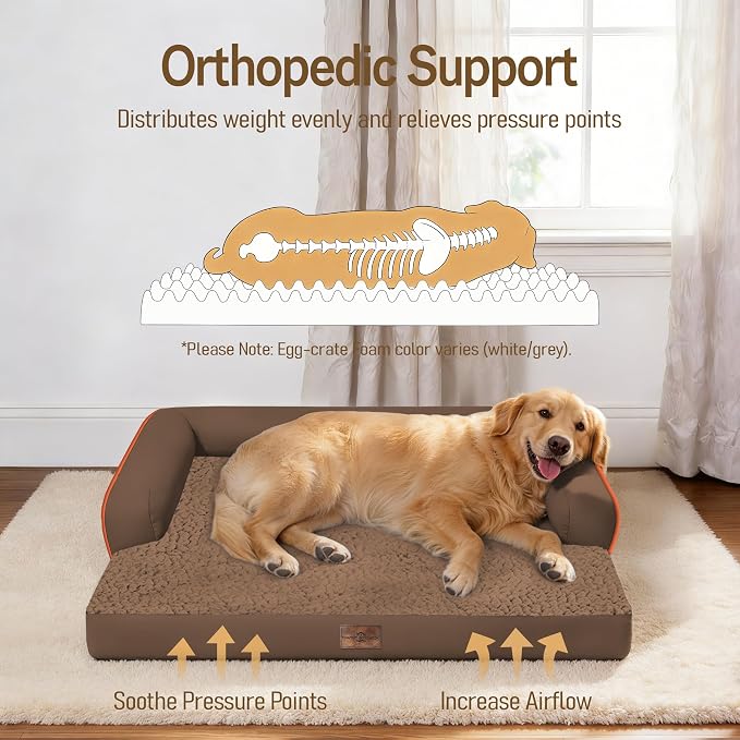 Comfort Expression Extra Large Dog Bed - Waterproof Orthopedic Dog Beds with Washable Jumbo Bed for Big Dogs, Removable Non-Slip Pet Couch Bolster Cover, 45x35