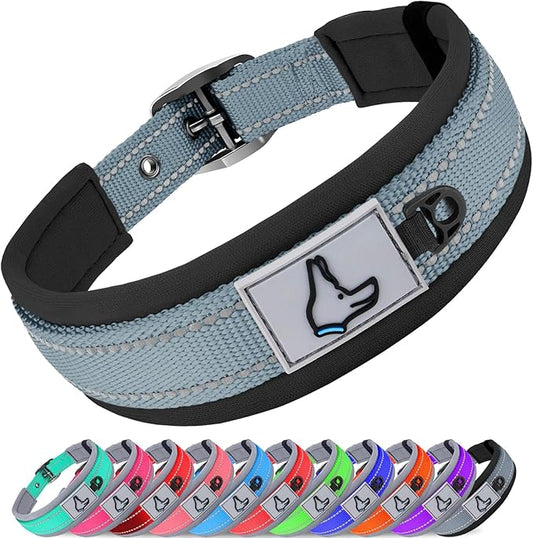 Joytale Dog Collar for Small Dogs, Neoprene Padded and Adjustable, Reflective Wide Heavy Duty Pet Collars with Durable Metal Belt Buckle for Walking, Gray, S