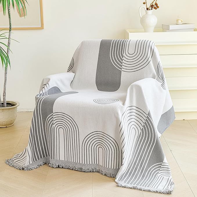 VANJOROY Boho Couch Chair Cover, Armchair for 1 Cushion Couch, Washable Chenille Sofa Cover Protector Soft Sofa Slipcovers for Pets Dog with Tassel,71"x 91"