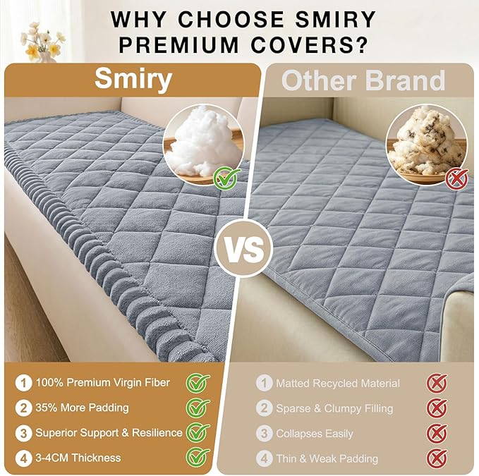 Smiry Couch Cover for Dogs, Non Slip Washable Pet Sofa Protector for Large Dogs, Cats, Fuzzy Plush Sofa Covers for 2 Cushion Couch, Against Fur, Dirt & Scratch Resistant, Grey, 27.6"×59"