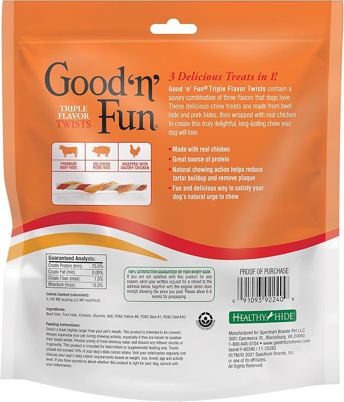 Good 'n' Fun Twists Long-Lasting Dog Treat, With Real Proteins, Beef Hide and Premium Chicken, Supports Dental Health, Mental Stimulation, 35 count