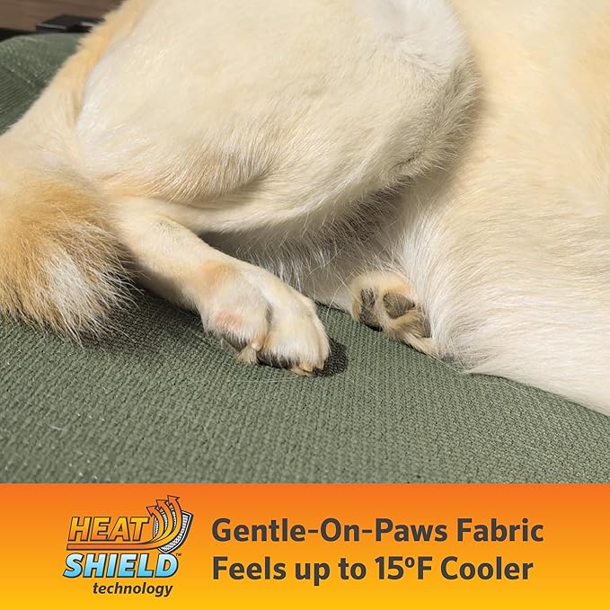 Coolaroo Pro Elevated Dog Bed with HeatShield Fabric – Advanced Cooling Raised Cot for Small & Medium Breeds, Easy-Clean, Low-to-Ground Access, Bonus Bolster Pillow – Great Sandy Beige