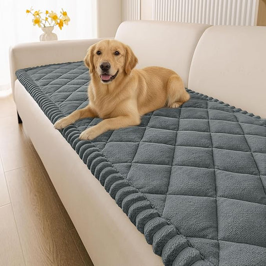 Smiry Couch Cover for Dogs, Non Slip Washable Pet Sofa Protector for Large Dogs, Cats, Fuzzy Plush Sofa Covers for 2 Cushion Couch, Against Fur, Dirt & Scratch Resistant, Dark Grey, 27.6"×59"