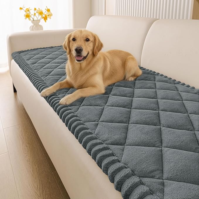 Smiry Couch Cover for Dogs, Non Slip Washable Pet Sofa Protector for Large Dogs, Cats, Fuzzy Plush Sofa Covers for 3 Cushion Couch, Against Fur, Dirt & Scratch Resistant, Dark Grey, 27.6"×82.7"