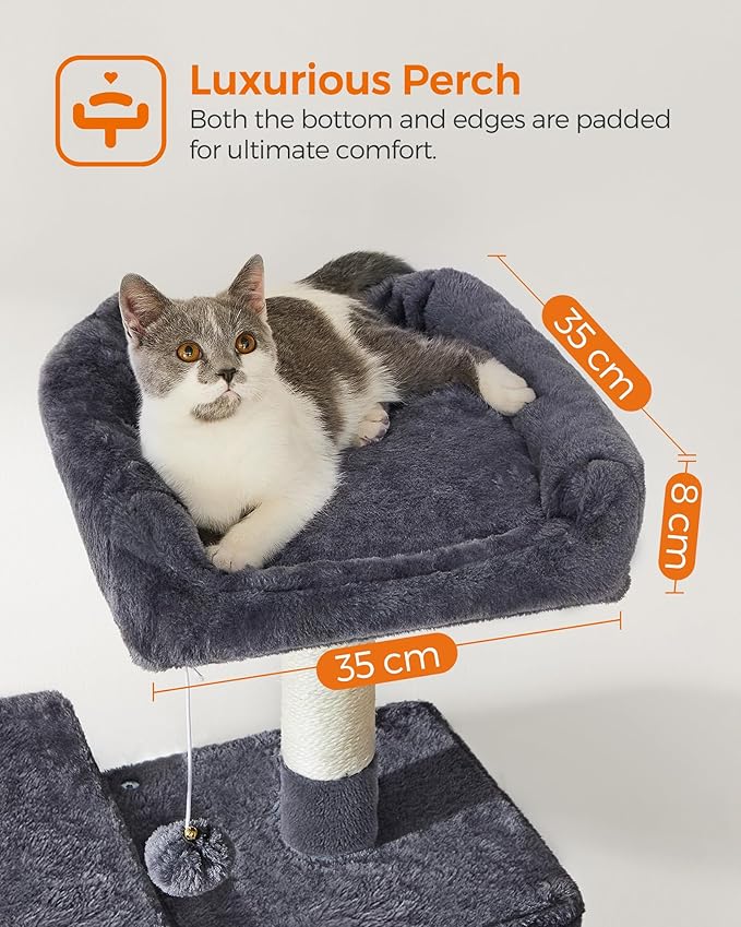 Feandrea Cat Tree, 54.2-Inch Cat Tower, Plush Multi-Level Condo with 4 Scratching Posts, 2 Perches, Hammock, Cave, Smoky Gray UPCT161G01