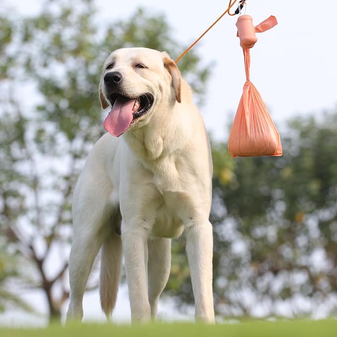 Deo Doo Dog Poop Bags with Handles 9 Rolls 108 Counts Big Sizes Leak Proof and Extra Thick Waste Bags Refill Rolls for Walking Small Medium Large Dogs Cats Litter With Holder Peach Scented