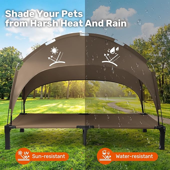 Heeyoo Elevated Dog Bed with Removable Canopy, Portable Dog Cot with Sun Protection Shade Tent, Raised Pet Cooling Cot Bed for Dogs, 60in