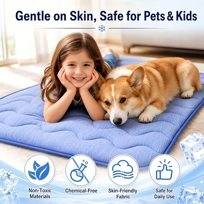 2 Pack Dog Cooling Mats 44" x 28", Q-Max 0.5+ Arc-Chill Fiber Self-Cooling Pet Pads, Thick Durable Cool Touch Crate Mats for Large Dogs & Medium Dogs, Non-Slip Washable, Gel-Free Pet-Friendly Design