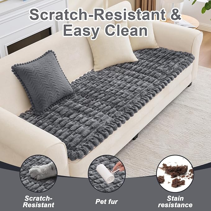 Waterproof Dog Couch Cover, Non Slip Pet Sofa Protector, Thick Fuzzy Couch Cover for Dogs, Machine Washable Furniture Protector, Scratch Resistant Pet Couch Mat(Dark Gray, 28" x 83"/70 x 210cm)