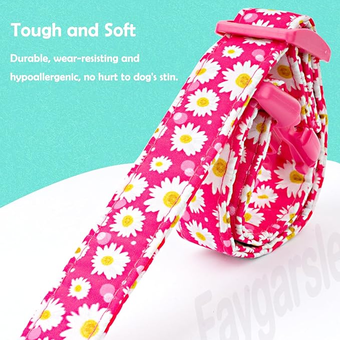 Faygarsle Cotton Dog Collar Cute Dog Collars for Small Medium Large Dogs Hot Pink Floral Colored Options Soft and Fancy Pet Collars for Girls Flower Pattern for Girl Dog Collar M