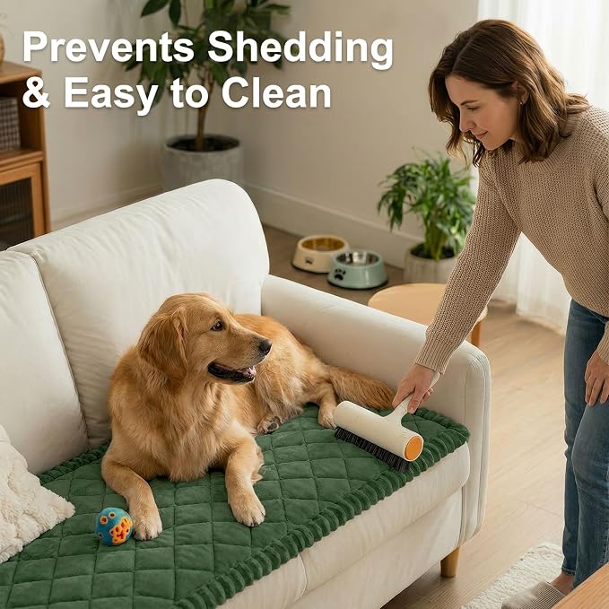 Smiry Couch Cover for Dogs, Non Slip Washable Pet Sofa Protector for Large Dogs, Cats, Fuzzy Plush Sofa Covers for 2 Cushion Couch, Against Fur, Dirt & Scratch Resistant, Green, 27.6"×59"