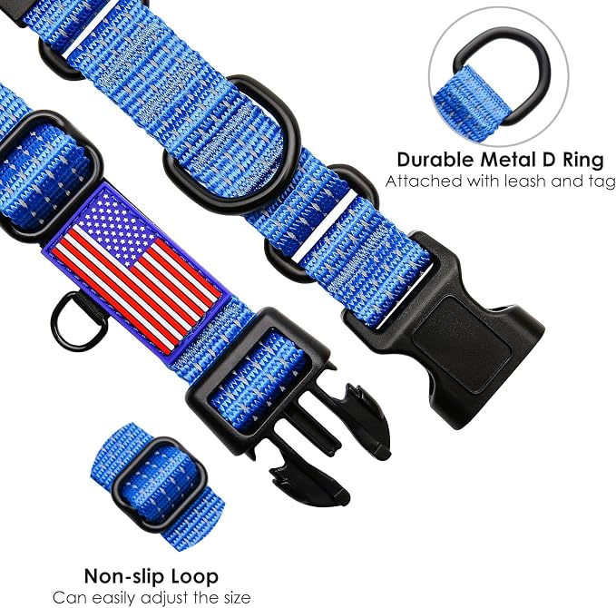 Martingale Collar for Training Dogs. Adjustable Reflective Collars with Buckle-USA Flag- NO Pull-Prevents Slipping Out, for Medium Large XL Dogs. Helps with Strong pullers(L, Blue)