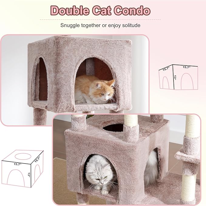 Heybly Cat Tree, 76-Inch Tall Heavy Duty Cat Tower for Big Cats with Extra Wide Baseboard, Multi-Level Large Cat Furniture with 2 Condos & 2 Hammocks, 10 Scratching Posts, Muchroom HCT039MU