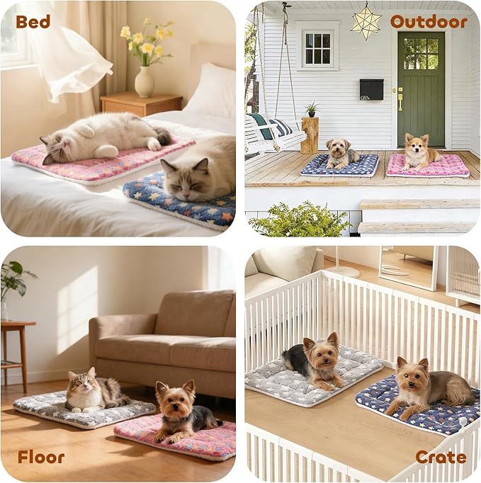 Mora Pets Dog Bed Crate Pad Ultra Soft Pet Bed with Cute Star Print Washable Crate Mat for Large Medium Small Dogs Reversible Fleece Dog Crate Kennel Mat Cat Bed Liner 23 x 18 inch Pink