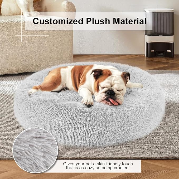 Dog Bed, Cat Calming Bed, Faux Fur Pillow Pet Donut Cuddler Round Plush Bed for Large Medium Small Dogs and Cats