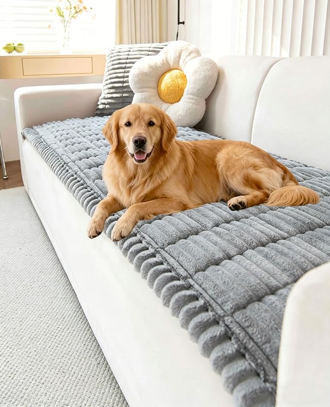 OTOB Couch Covers for Dogs Washable, Non Slip Plush Sofa Cover Kids Pet Friendly Furniture Protector, All Seasons Soft Cozy Fuzzy Sofa Slipcovers Dog Bed Mats (Gray, 31.5" x 63.0'')