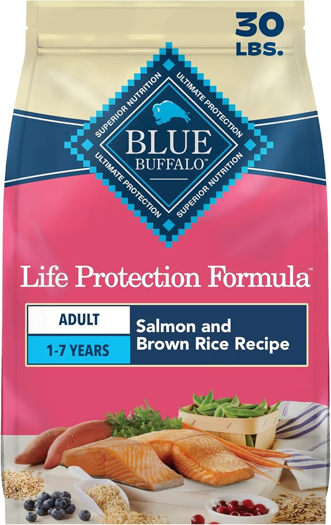 Blue Buffalo Life Protection Formula Salmon & Brown Rice Adult Dry Dog Food, Supports Immunity with Antioxidant-Rich LifeSource Bits, Promotes Healthy Muscle Development, Skin & Coat Health, 30 lbs.