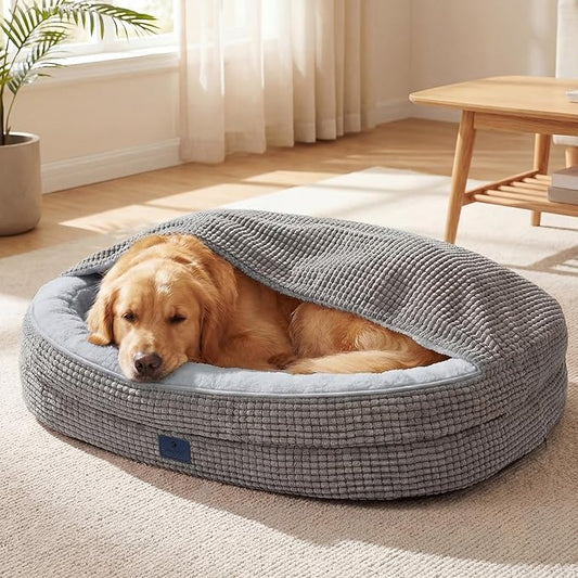 Veehoo 2 in 1 Dog Bed with Cover Cave, XL Dog Beds Indoor with Hooded Blanket, 48 inch Cozy Dogs Cave Bed with Removable Washable Cover for Extra Large Dogs Up to 110 lbs