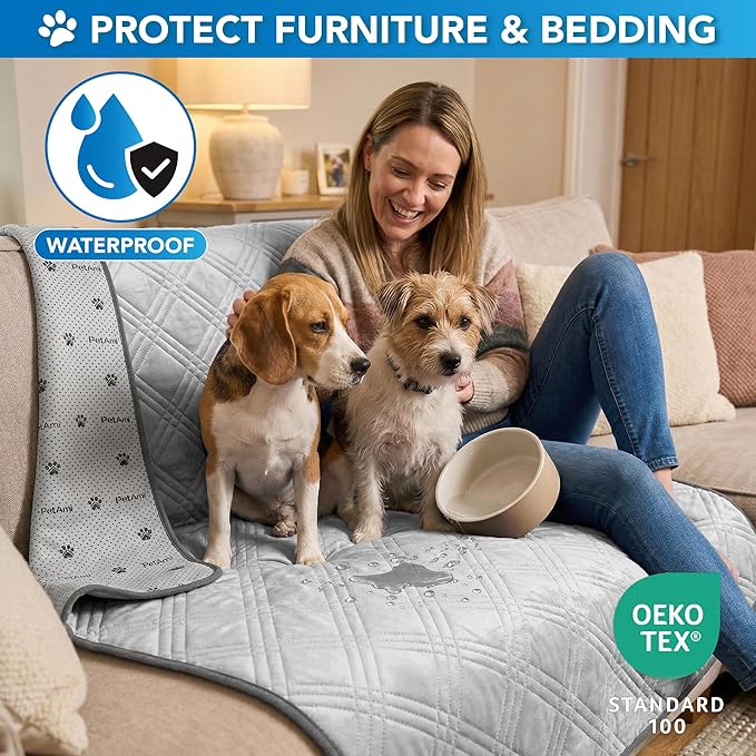 PetAmi Dog Cooling Mat, Waterproof Self Cooling Dog Pad with Non-Slip Backing, Q-Max >4.0 Pet Cooling Mat for Crate, Couch, Kennel & Car, Indoor Outdoor Summer Use, Light Grey, 29x40