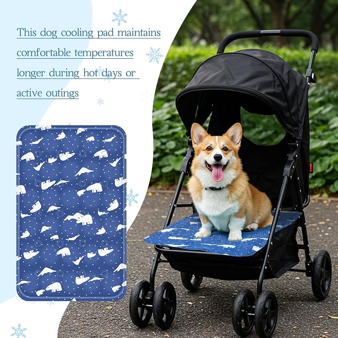 Nuanchu Dog Stroller Cooling Mat, Waterproof Gel Pet Cooling Pad for Summer, Washable Cat Sleeping Blanket, Portable Ice Gel Travel Mat for Cats, Crates, Car Seat(11.81 x 19.69 Inches,Royal Blue Bear)