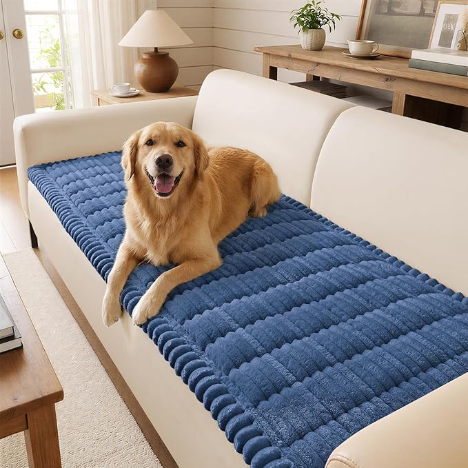 decorUhome Non-Slip Fuzzy Couch Cover for Dogs, Soft Thick Washable Pet-Friendly Protector, Sofa Slipcover for 3 Cushion Couch Sofa, Navy Blue, 27.6" x 70.9"