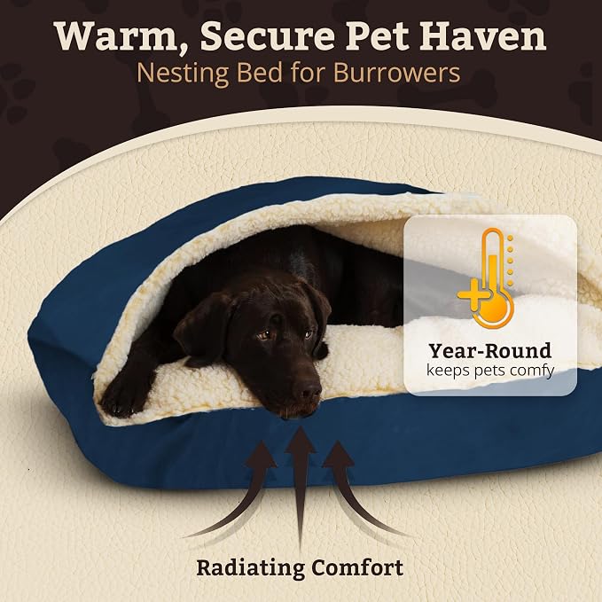 Snoozer Rectangle Cozy Cave Dog Bed - Indoor Dog Bed with Cover Cave, Covered Calming Burrow for Small & Medium Sized Pets with Blanket Attached, Enclosed, Washable Cover - Medium, Sapphire