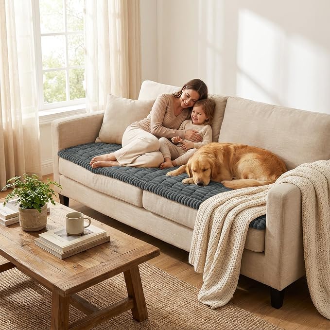 Smiry Couch Cover for Dogs, Non Slip Washable Sofa Protector for Pets, Soft Furniture Cover for Pet, Stylish Sofa Covers, Cozy Protect Against Fur, Dirt & Everyday Messes (Dark Grey, 35.4" x 35.4")