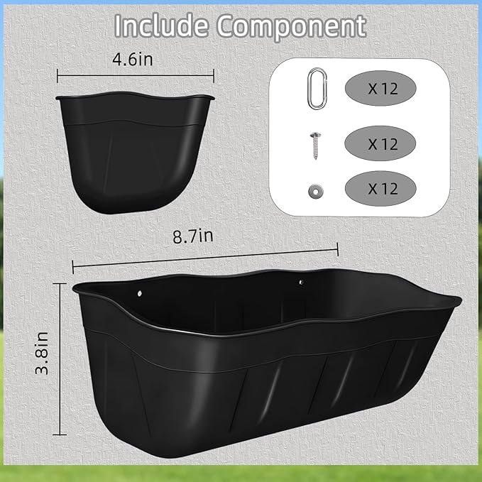 Hanging Chicken Feeders,Duck Feeder Waterer,Small Feed Trough 1.3 Quart 6 Pack,Hanging Fence Feed Trough for Poultry,Black