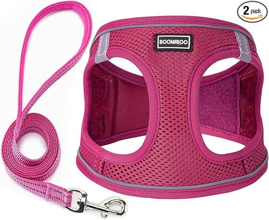 Dog Harness with Leash Set, No Pull Adjustable Reflective Step-in Puppy Pet Vest Harnesses for Small Medium Large Dogs and Cats,Rose Red S