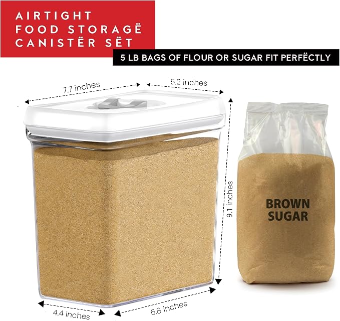 DWËLLZA KITCHEN Large Airtight Food Storage Containers with White Lids (3.8L, 0.8L) - Clear Plastic Bulk Food Pantry & Kitchen Storage Containers for Flour, Sugar 4 Pc BPA-Free, Keeps Fresh & Dry