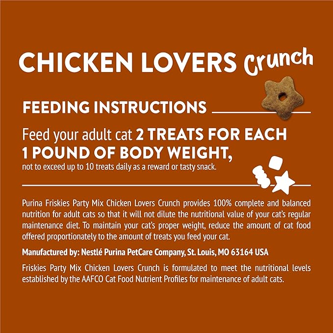 Friskies Purina Cat Treats, Party Mix Chicken Lovers Crunch - 20 Oz. Pouch (Pack of 2)