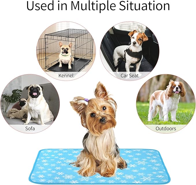 DELIFUR Cat Cooling Mat- Pet Cooling Mat Outdoor for Dogs Self Cooling Pad for Kitten Cat Puppy Machine Washable (Medium, Blue Snowflake)