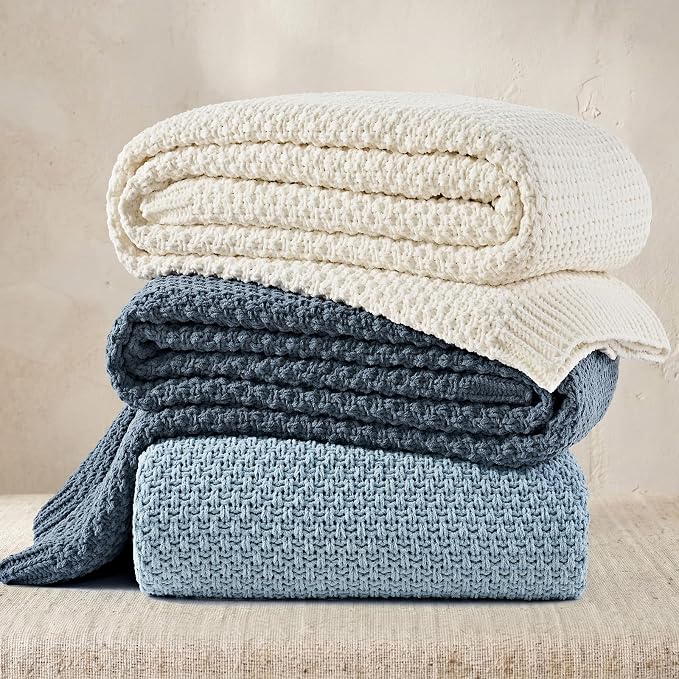 EVERGRACEHOME Chunky Chenille Knit Throw Blanket for Couch, Soft Luxurious Oversized Queen Moss Stitch Blanket for Bed, Cozy Farmhouse Knitted Throw for Sofa, Ivory White, 90" x 90"