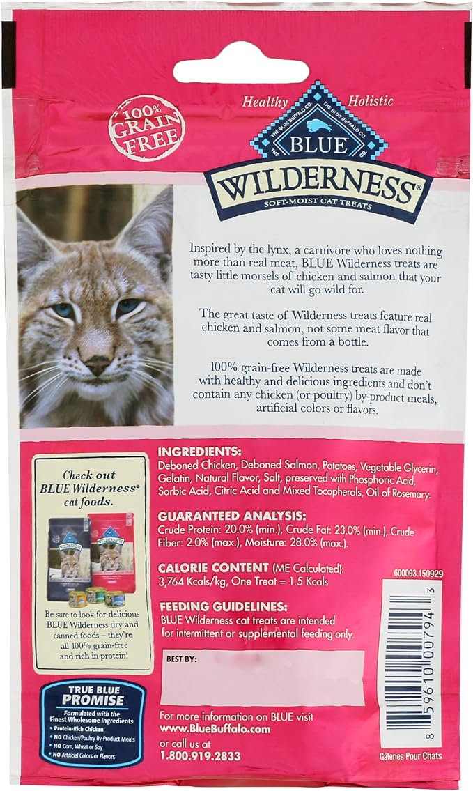 Blue Buffalo Wilderness Soft-Moist Cat Treats, Chicken & Salmon, 100% Grain Free, Corn Free, Wheat Free, Soy Free, 2 Ounce (Pack of 12)