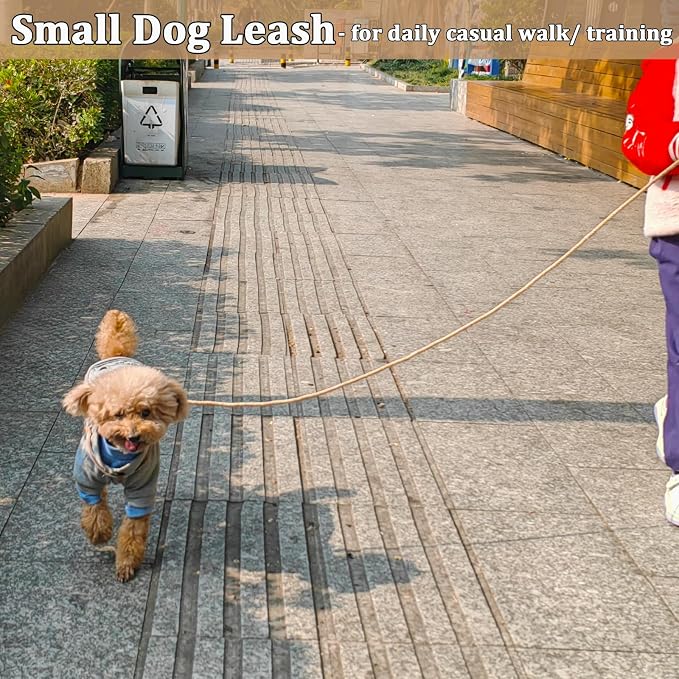5FT Cotton Puppy Leash for Small Dogs, 1/5" Thin Braided Rope Dog Leash Lightweight & Soft for Tiny Breeds/Cats Daily Walks Training, Brown