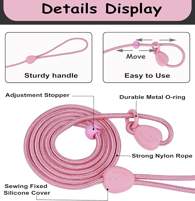 Slip Leash for Dogs 6FT Slip Lead Strong Dog Training Leash Heavy Duty Slip Leash No Pull Dog Slip Lead Comfortable Rope Dog Leash Lightweight Puppy Leash Dog Leash for Small Medium Dogs (Pink, 6FT)