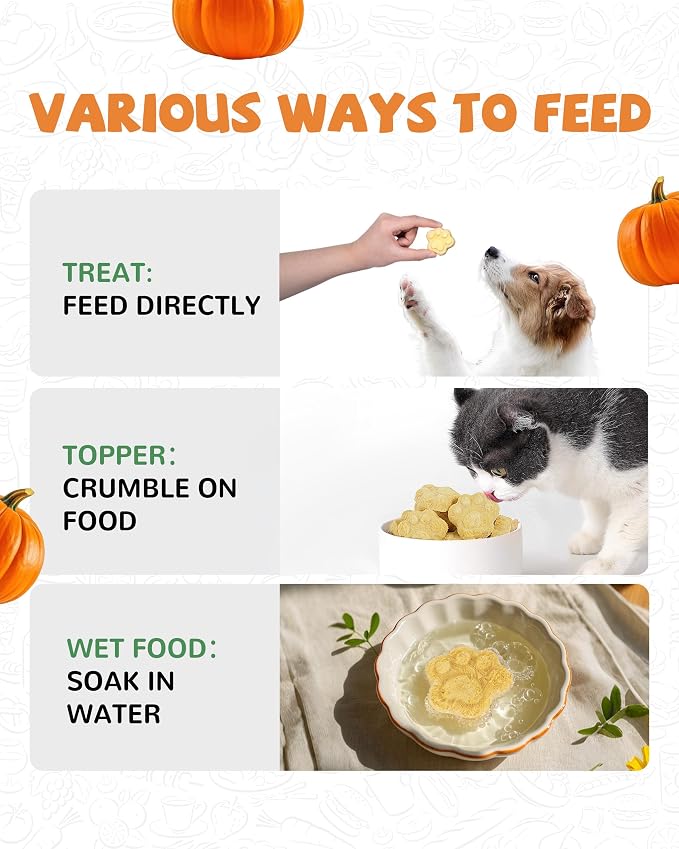 PAWUP Freeze Dried Cat & Dog Treats, Natural Quail Egg Yolk, High Fiber Pumpkin Added, High-Protein Pet Snacks for Coat & Gut Health, 3.5 oz