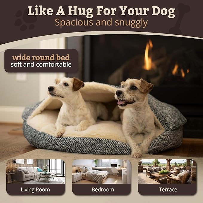 Snoozer Cozy Cave Dog Bed - Indoor Dog Bed with Cover Cave, Covered Calming Burrow for Medium & Large Sized Pets with Blanket Attached, Enclosed, Removable Washable Cover - XL, Palmer Indigo