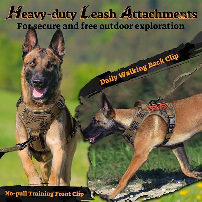 rabbitgoo Tactical Dog Harness for Large Dogs No Pull Adjustable Military Vest with Handle MOLLE Reflective Heavy Duty Dog Vest for Walking Training Hunting Outdoor Medium Size Dog Desert Camo L