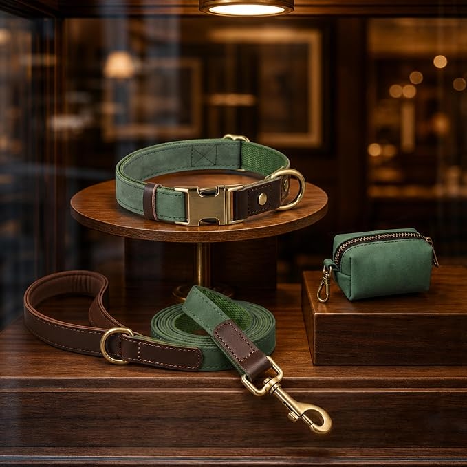Didog Soft PU Leather Dog Collar for Large Dogs,Classic Adjustable Dog Collars with Quick Release Metal Buckle,Easy Clean and Comfortable with Nylon Lining,Green,L Neck 16-23"