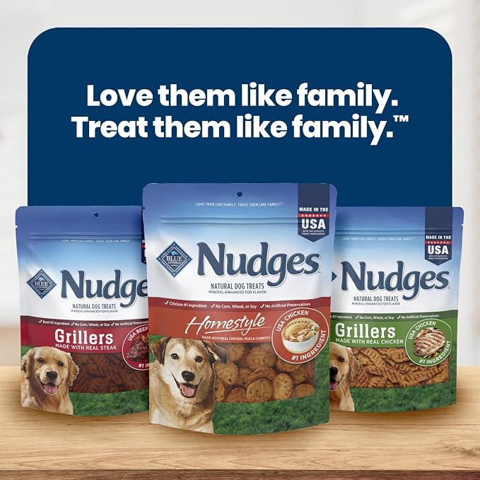Blue Buffalo Nudges Chicken Homestyle Natural Dog Treats, Pot-Pie-Inspired Recipe, Healthy Reward or Training Treat, Made in the USA with Real Chicken, No Artificial Preservatives, 16 oz.