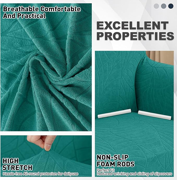 YEMYHOM Couch Cover Latest Jacquard Design High Stretch Sofa Chair Covers for Living Room, Pet Proof Armchair Slipcover Non Slip Elastic Furniture Protector (Small, Begonia Leaf Blackish Green)