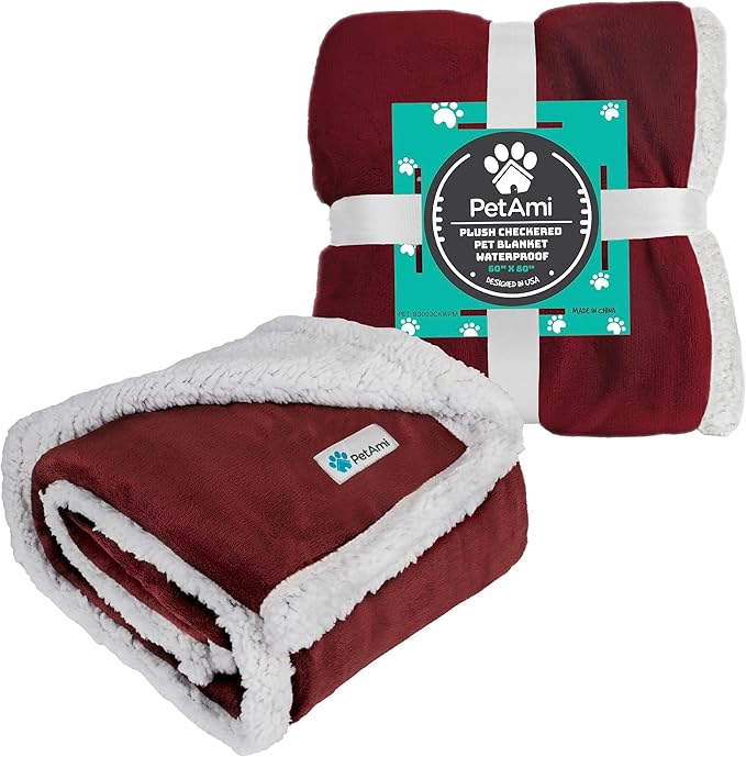 PetAmi Waterproof Dog Blanket for Couch, Pee Proof Sherpa Fleece Reversible Pet Throw, Furniture Protector for Bed Sofa Kennel, Soft Washable Cover for Small Medium Dog Puppy Cat, 29x40 Wine Red