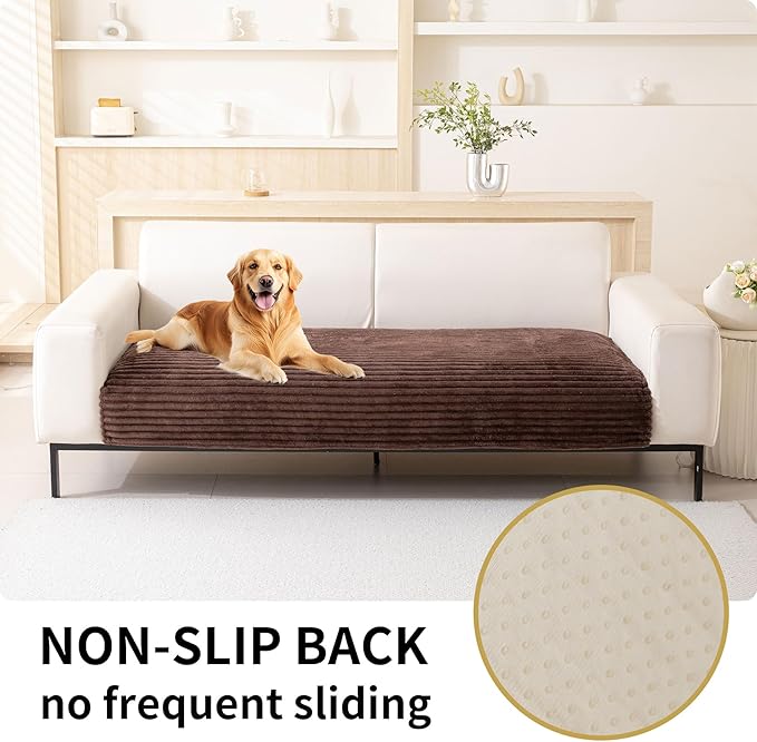 HAOMAIJIA Waterproof Couch Cover for Dogs Washable,Faux Fur Pet Couch Covers for Sofa,Soft Dog Bed Cover Non-Slip Couch Covers for 3 Cushion Couch Sofa Pet Friendly (Brown, 35" x 95" 1 Pack)