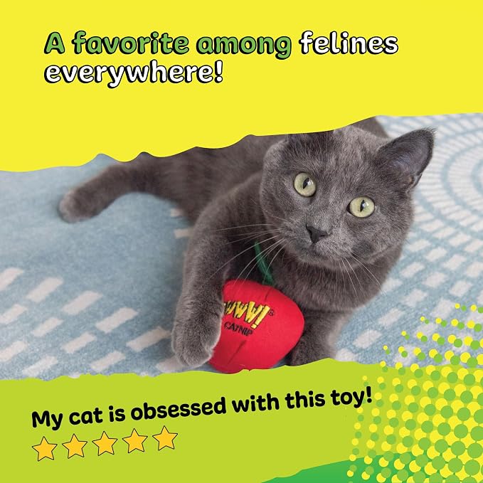 Yeowww! Catnip Apple Cat Toy - 4 in toy for cats with Crinkly Leaf, 100% Stuffed with Premium Organically Grown Catnip, Made in USA